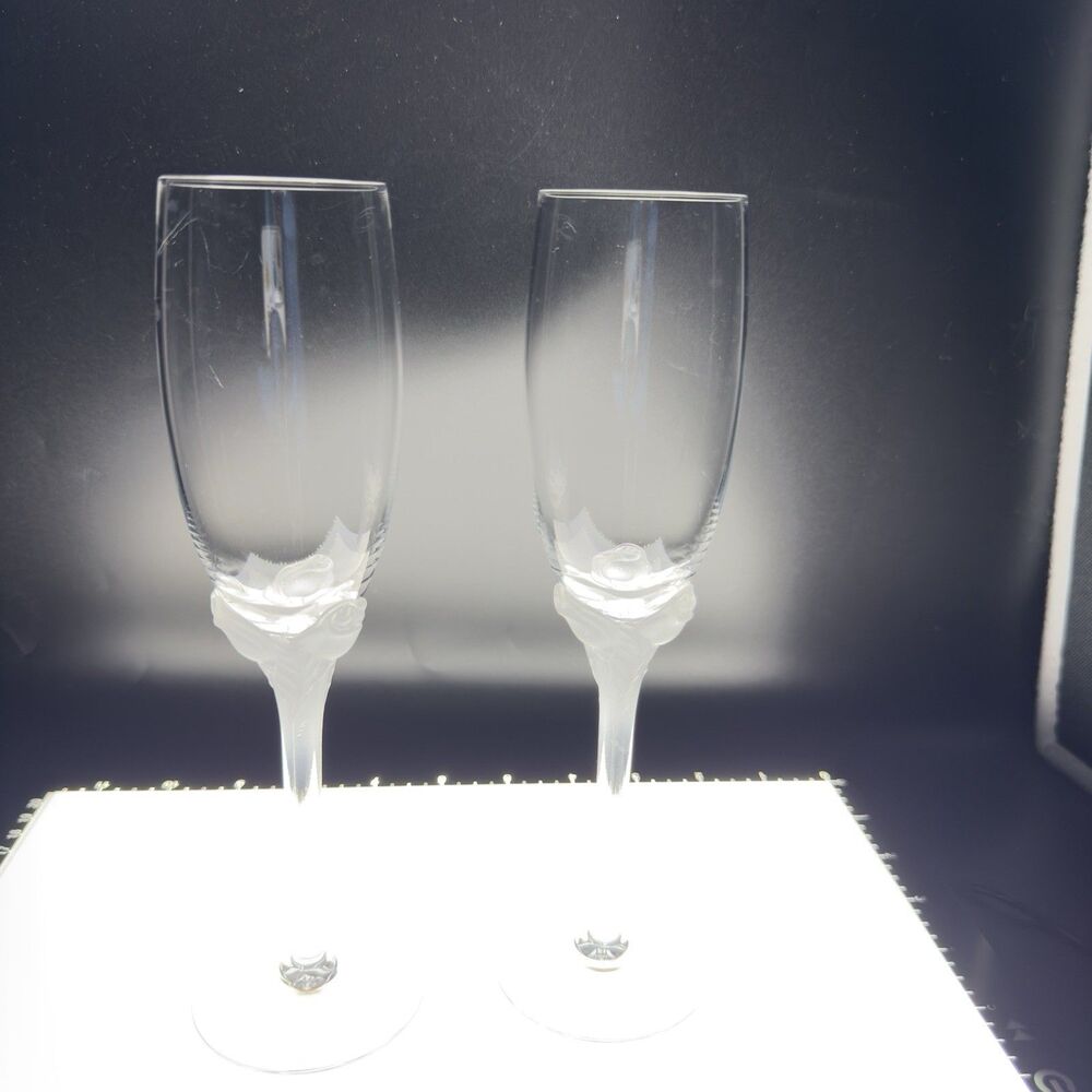 VTG Lenox Crystal Clear Champagne Stems Flute Signed Paris Ritz Set Of 2 315504